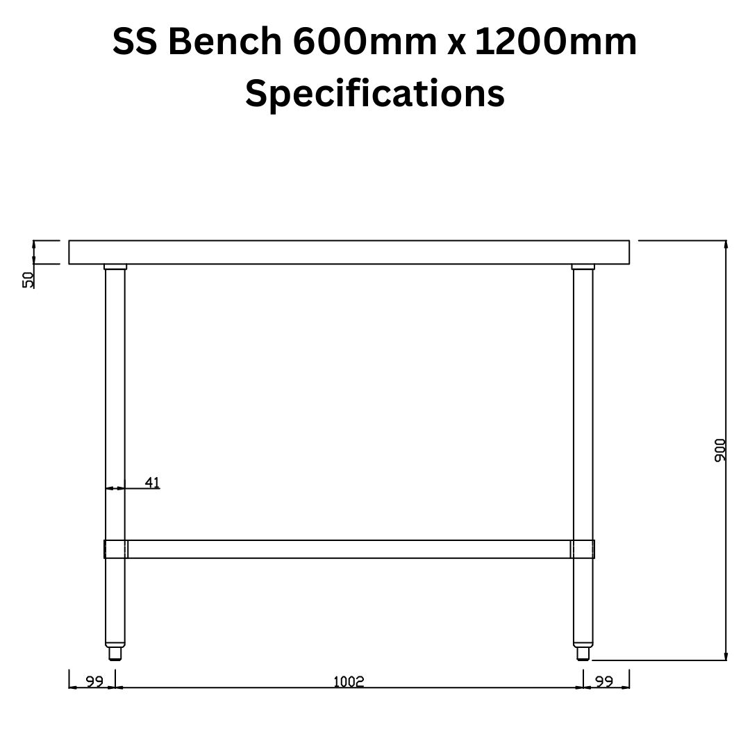 Stainless Steel Bench 600mm x 1200mm - Image 4