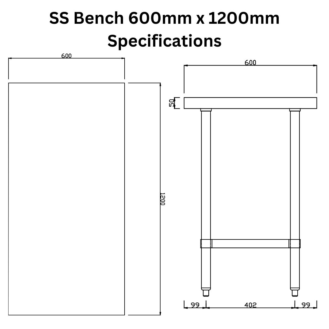 Stainless Steel Bench 600mm x 1200mm - Image 5