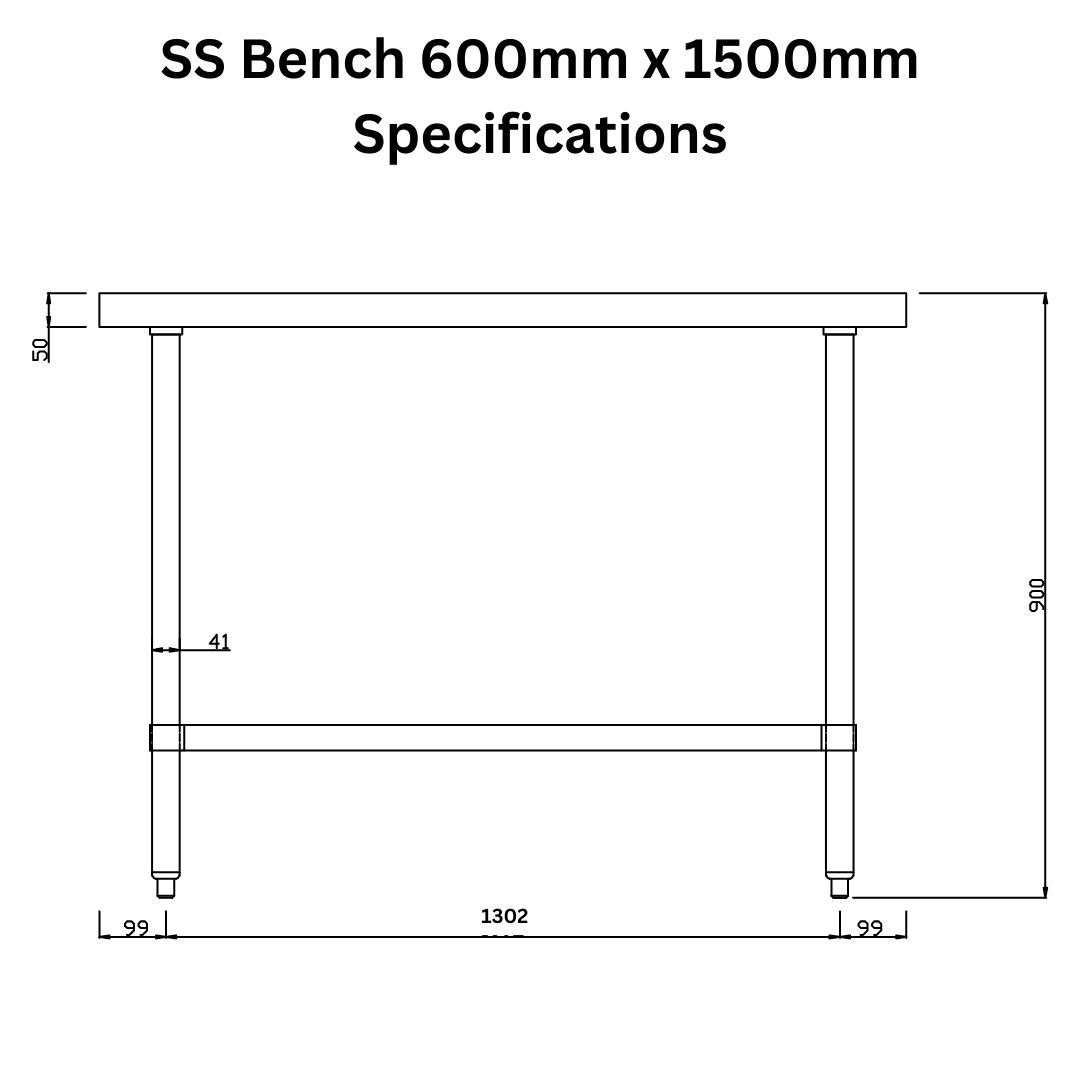 Stainless Steel Bench 600mm x 1500mm - Image 5