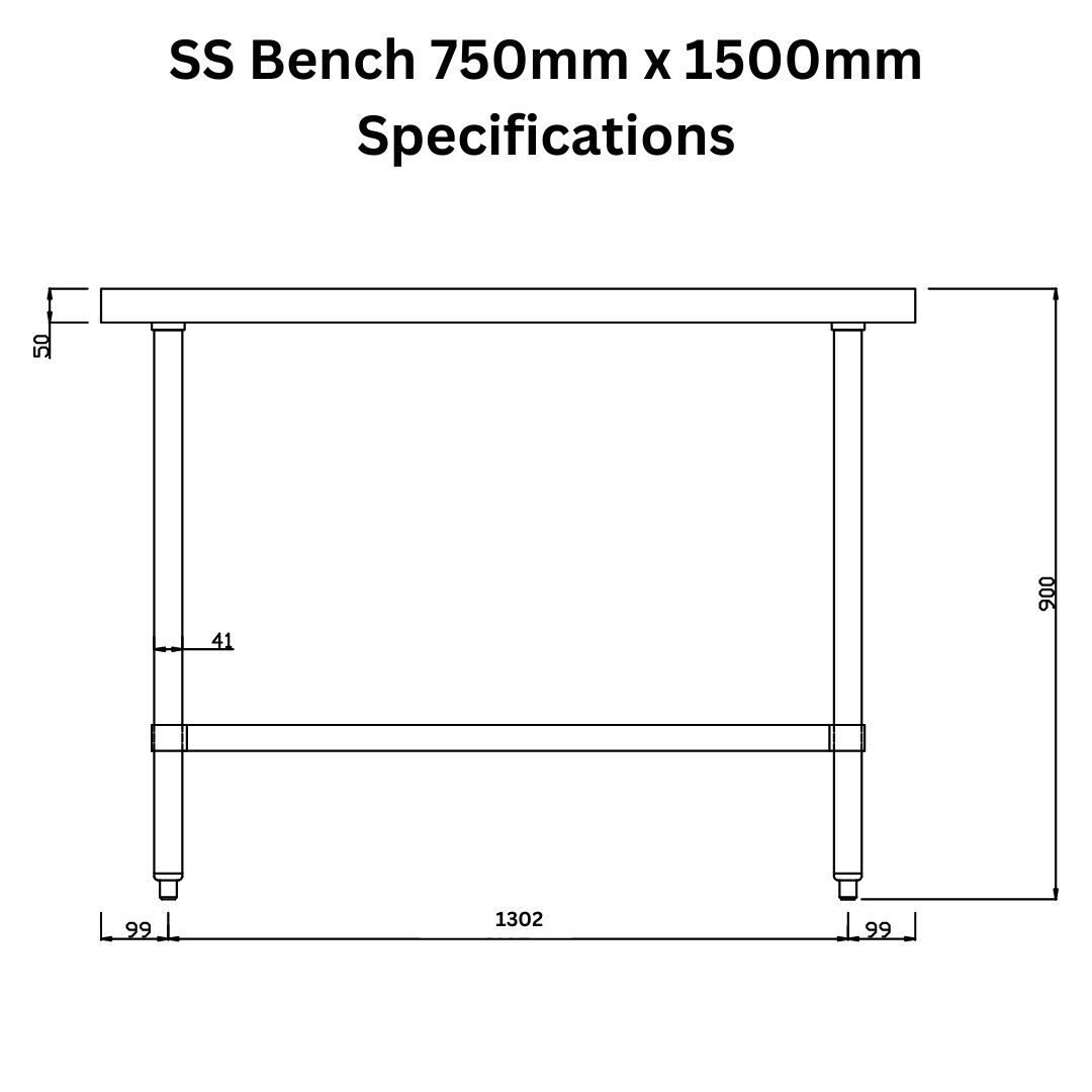 Stainless Steel Bench 750mm x 1500mm - Image 4
