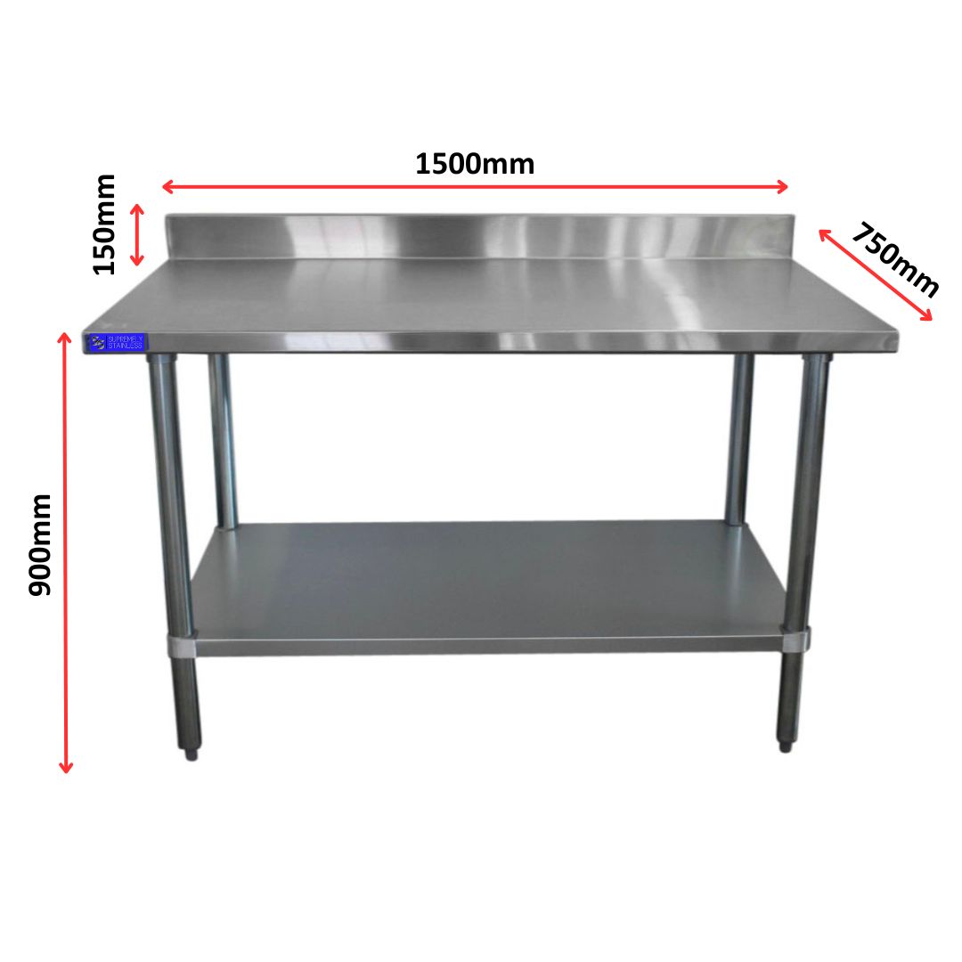 Stainless Steel Bench with Splashback 750mm x 1500mm - Image 2