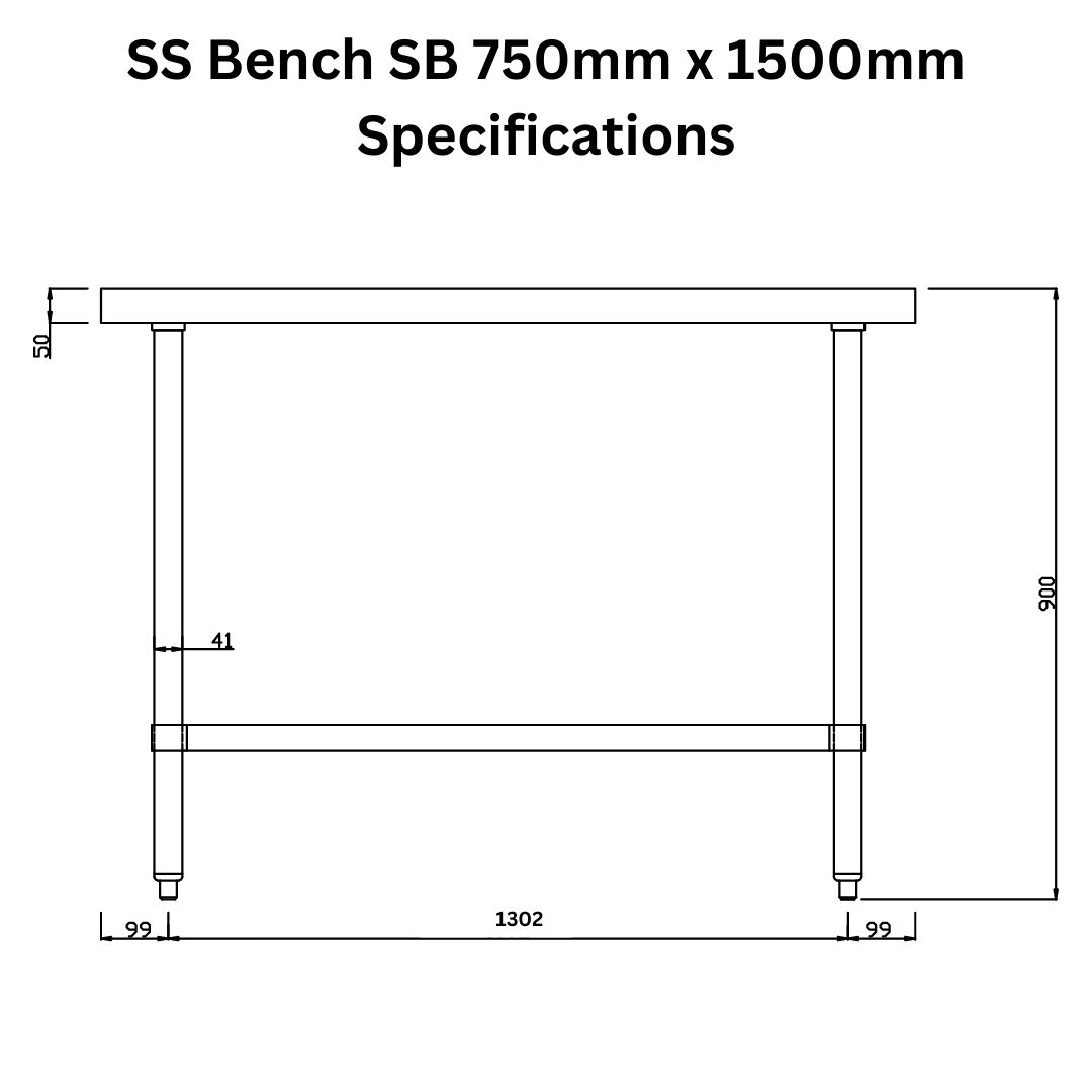 Stainless Steel Bench with Splashback 750mm x 1500mm - Image 4