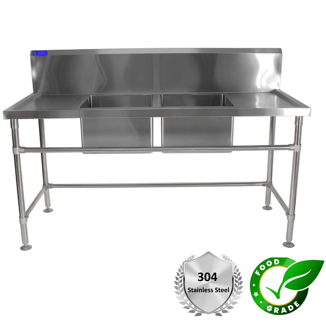 Stainless Steel Sink 700mm x 1800mm Double Bowl - Image 3