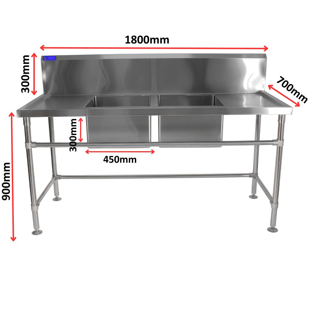 Stainless Steel Sink 700mm x 1800mm Double Bowl - Image 2