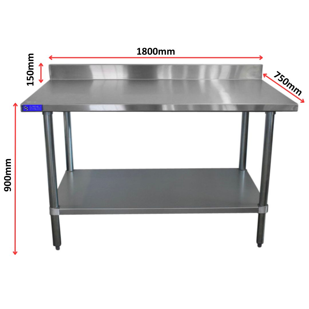 Stainless Steel Bench with Splashback 750mm x 1800mm - Image 2