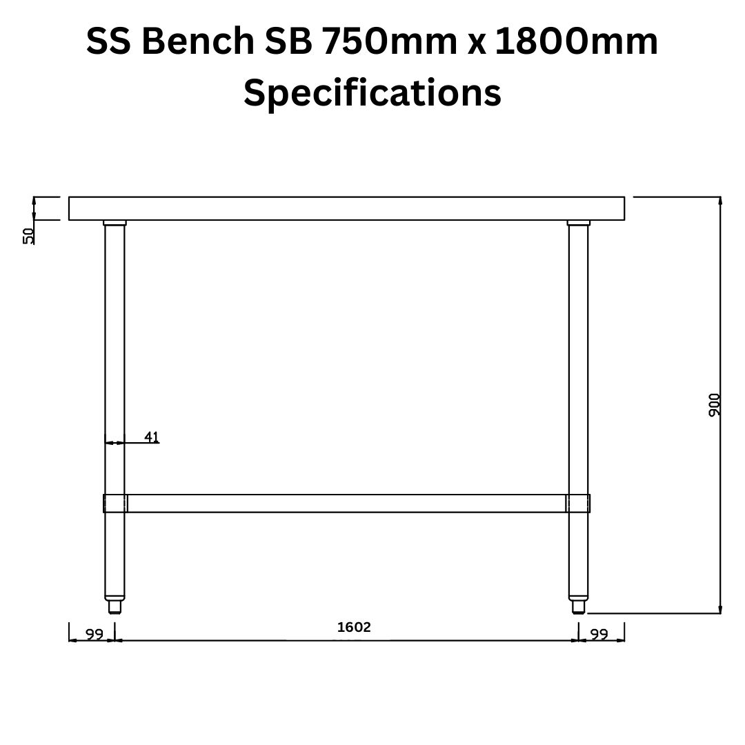 Stainless Steel Bench with Splashback 750mm x 1800mm - Image 4