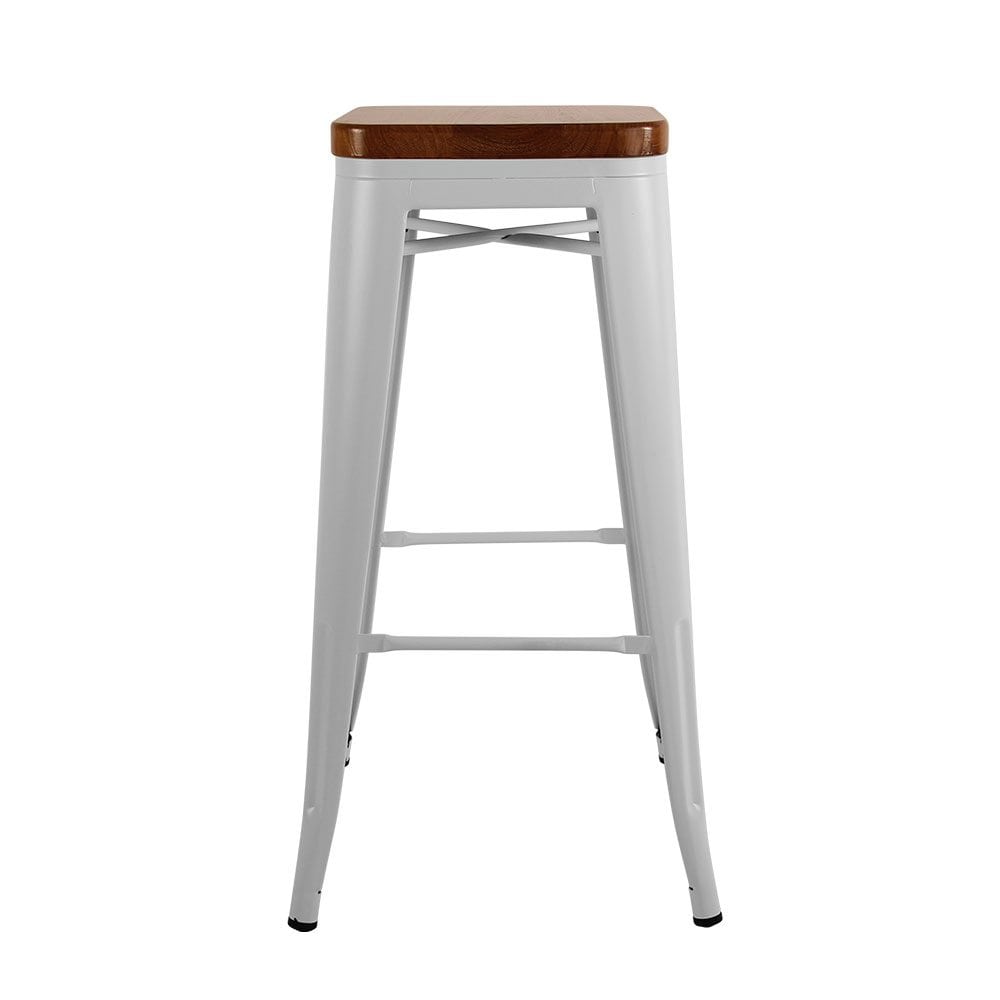 Tall Replica Tolix Stool with Timber Seat in Matte White