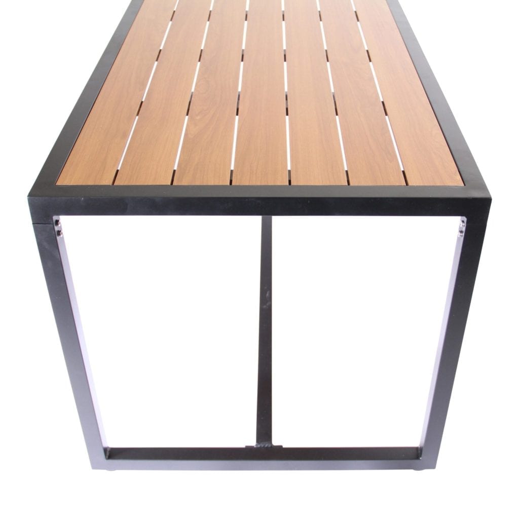 Aluminium Matte Black Communal Table with Slatted Teak Top