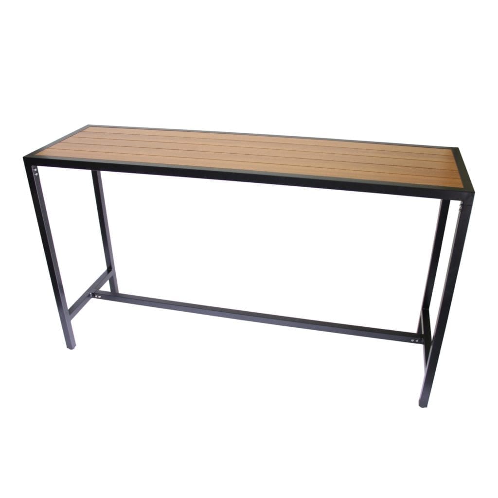Aluminium Matte Black Bar Bench with Slatted Teak Top