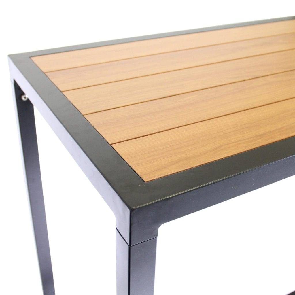 Aluminium Matte Black Bar Bench with Slatted Teak Top