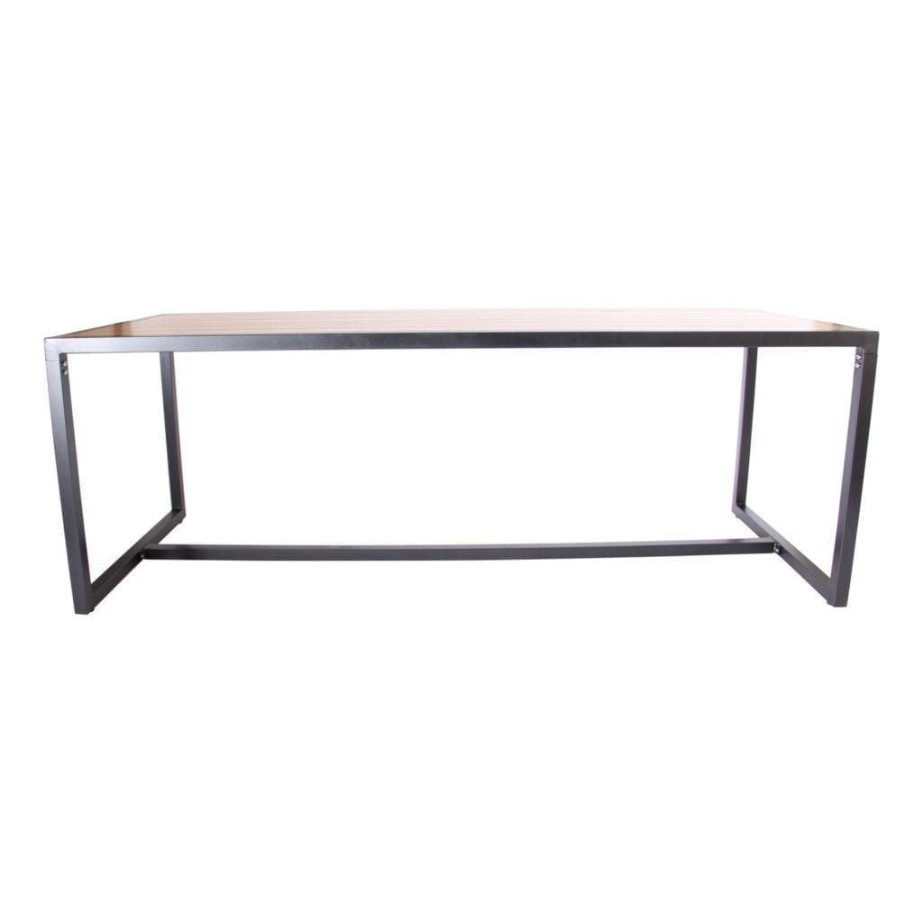 Aluminium Matte Black Communal Table with Slatted Teak Top