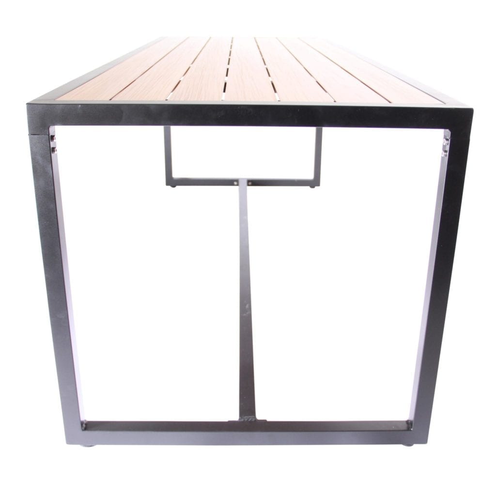 Aluminium Matte Black Communal Table with Slatted Teak Top