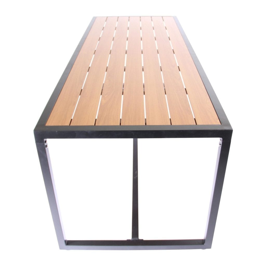 Aluminium Matte Black Communal Table with Slatted Teak Top
