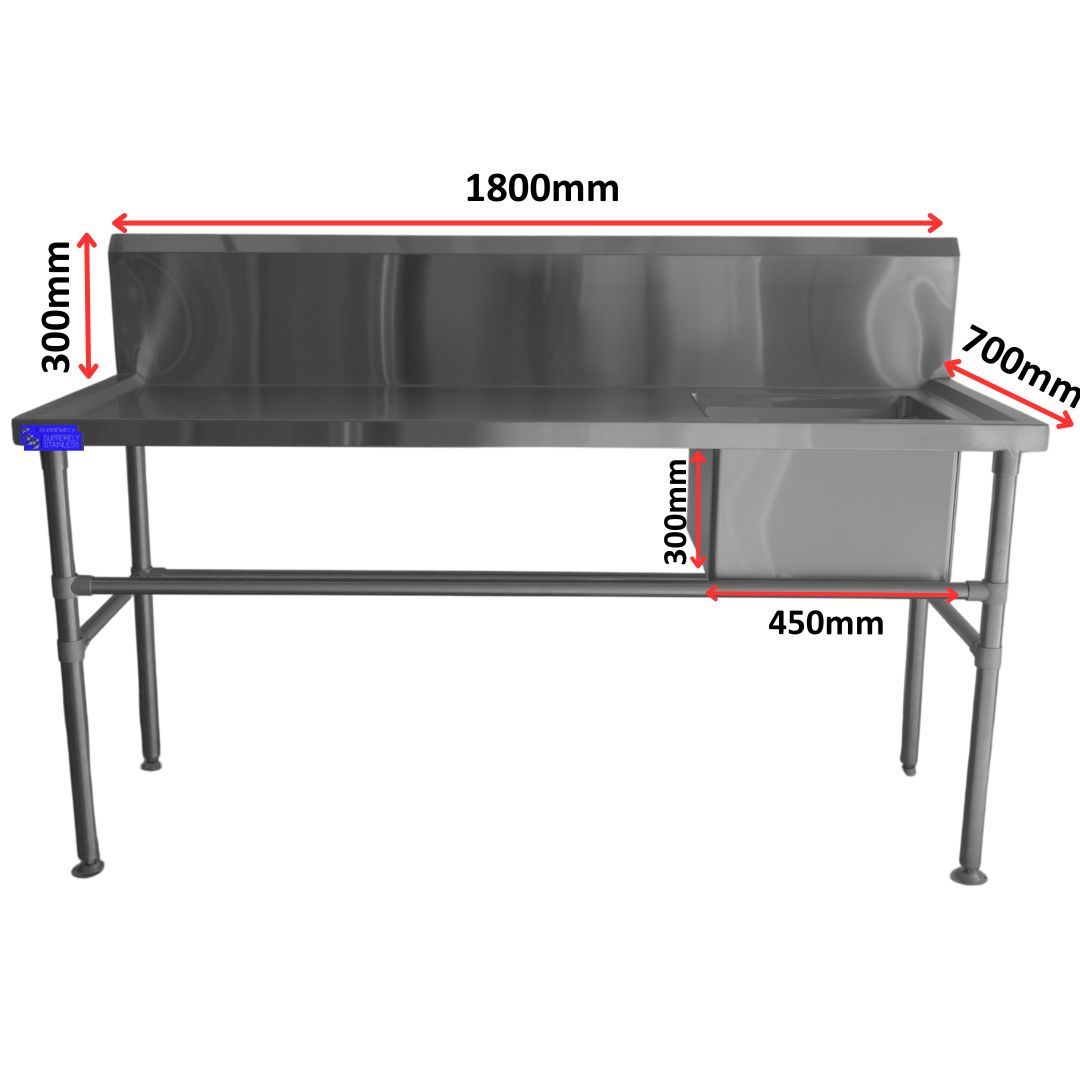 stainless steel sink 700mm x 1800mm single bowl