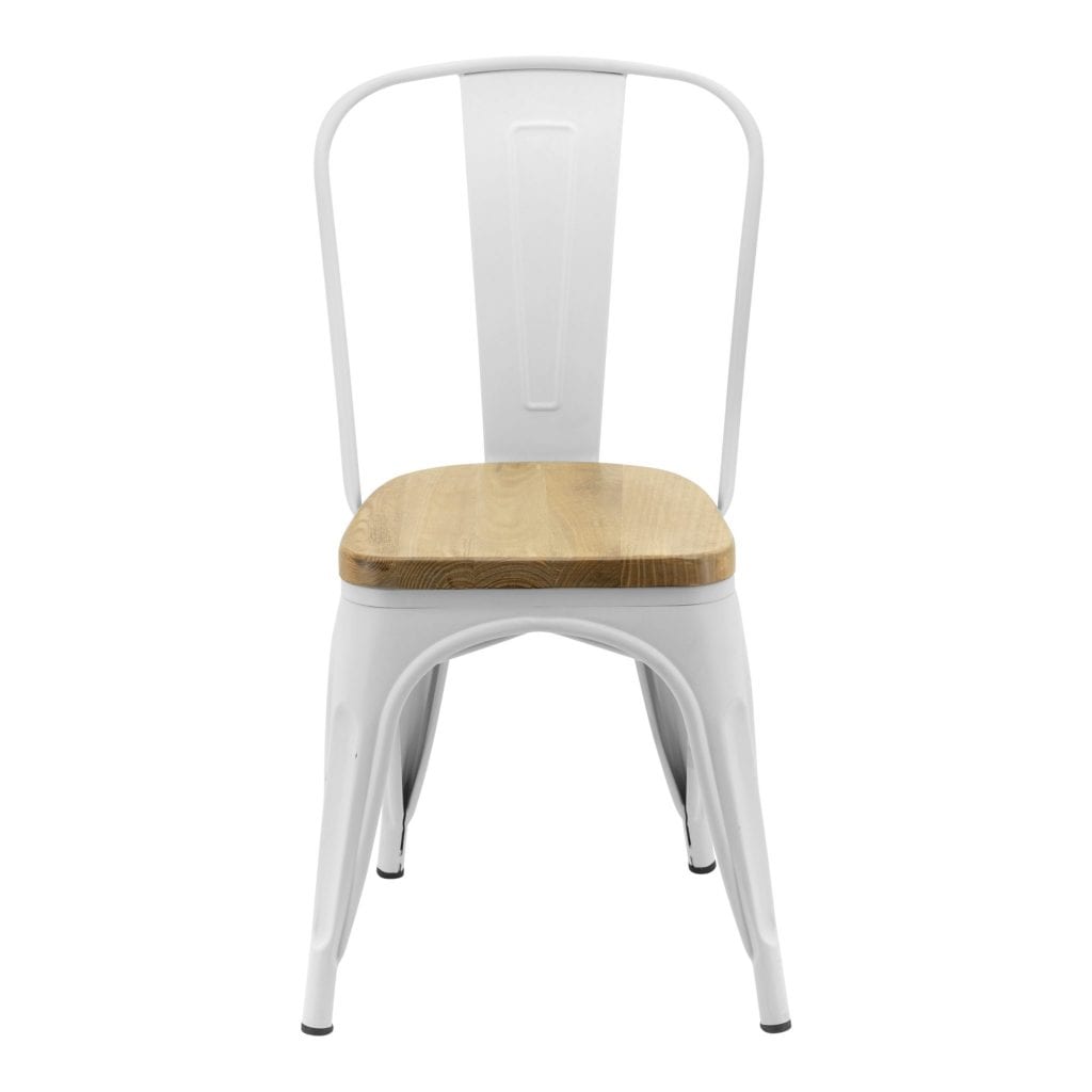 Replica Tolix Chair with Timber Seat in Matte White - Image 3