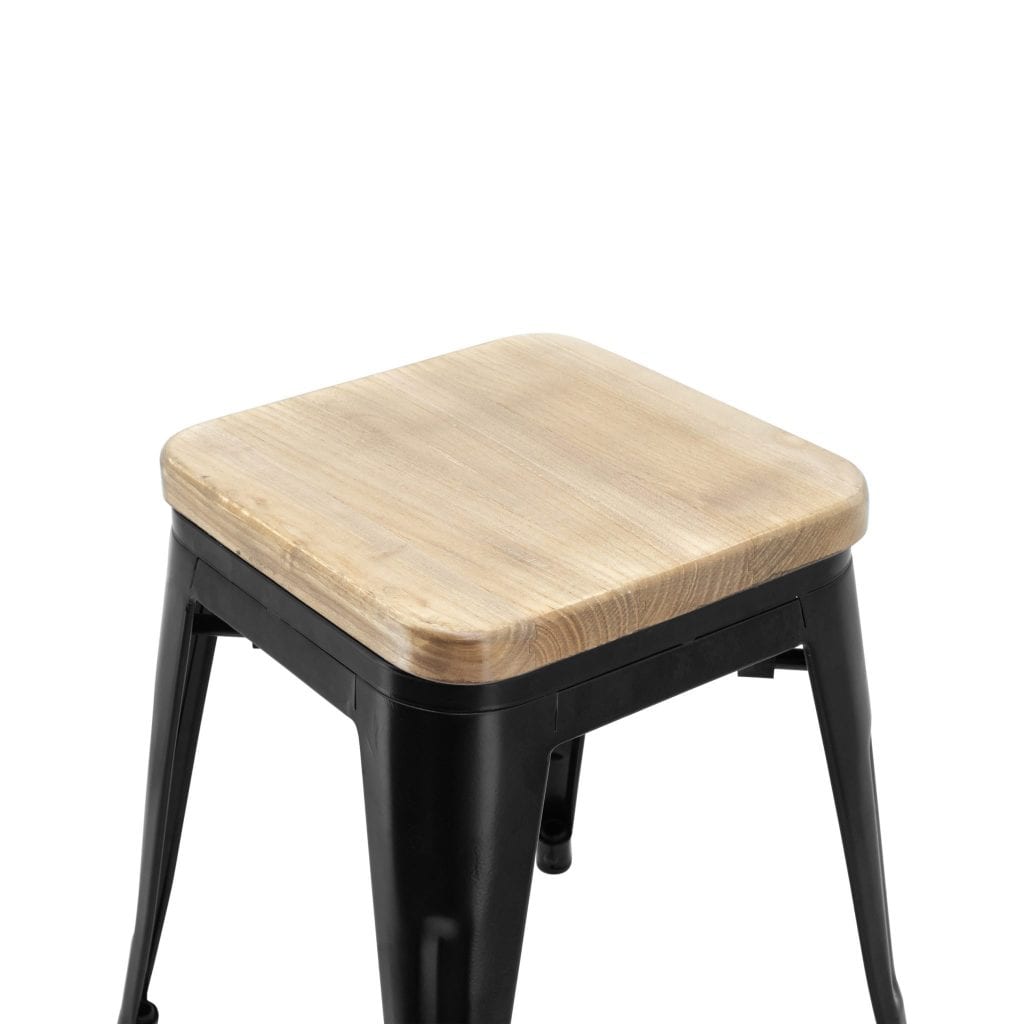 Small Replica Tolix Stool with Timber Seat in Matte Black - Image 4
