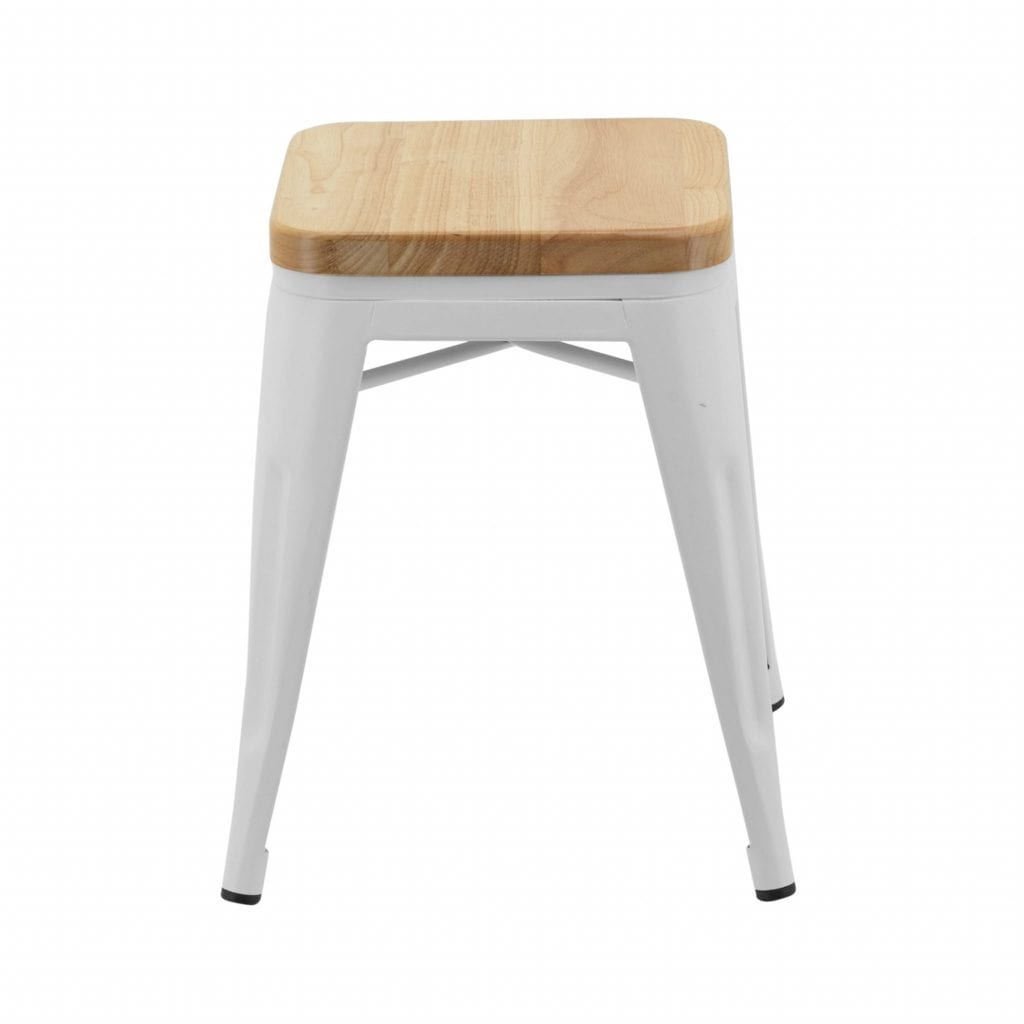 Small Replica Tolix Stool with Timber Seat in White - Image 3