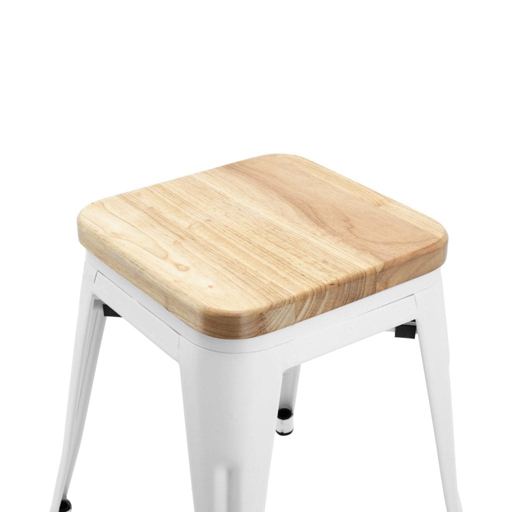 Small Replica Tolix Stool with Timber Seat in White - Image 4