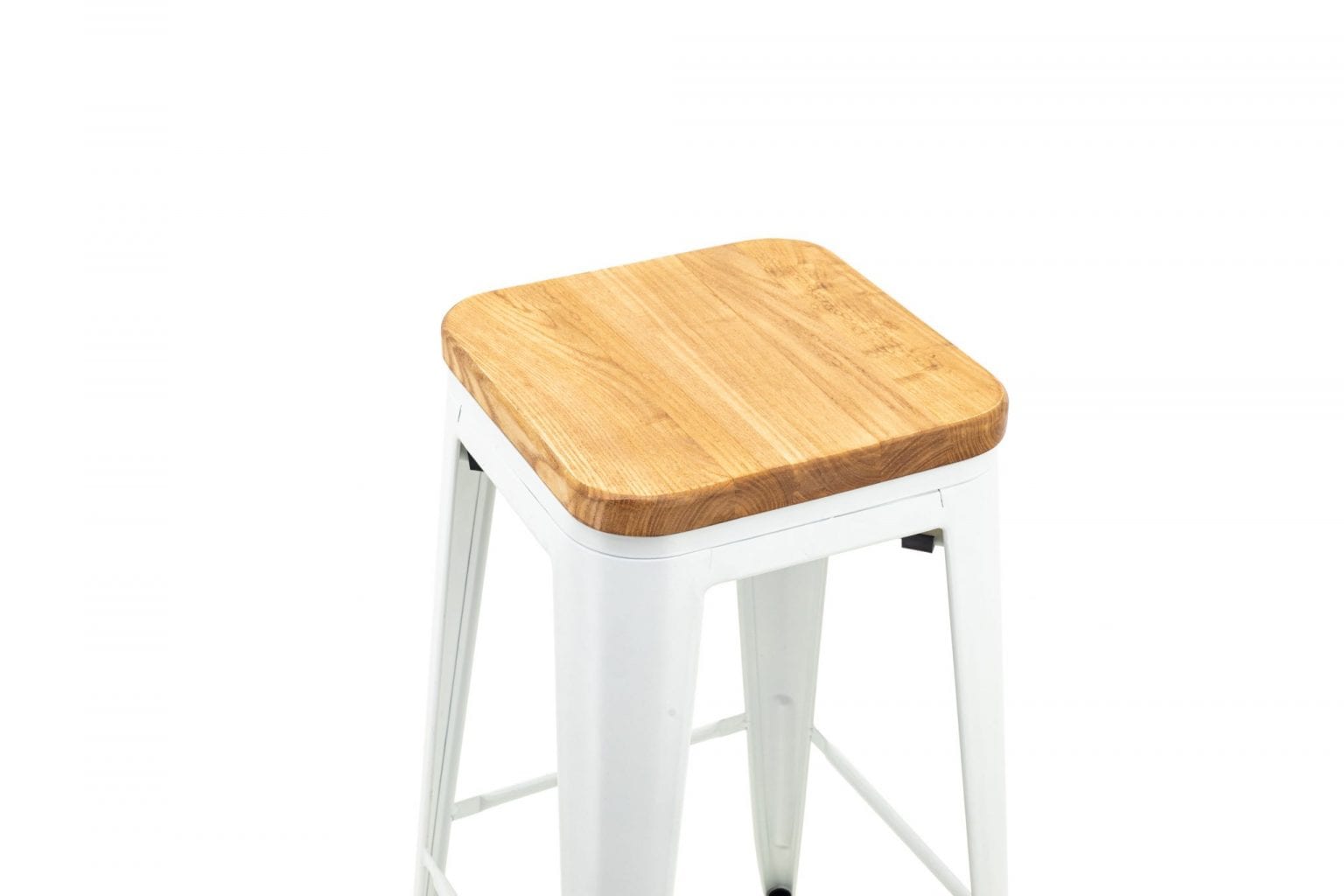 Tall Replica Tolix Stool with Timber Seat in Matte White - Image 4