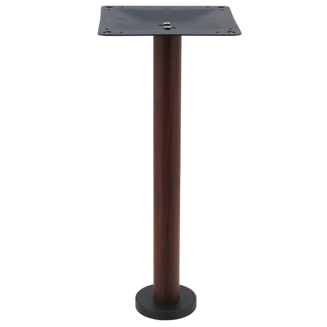 bolt in steel dining table base with round walnut finish pole
