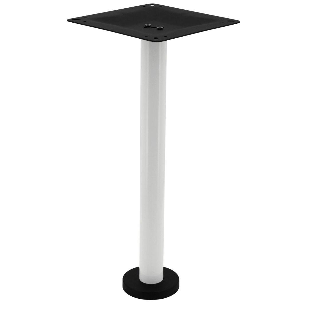 bolt in steel dining table base in gloss white with round pole