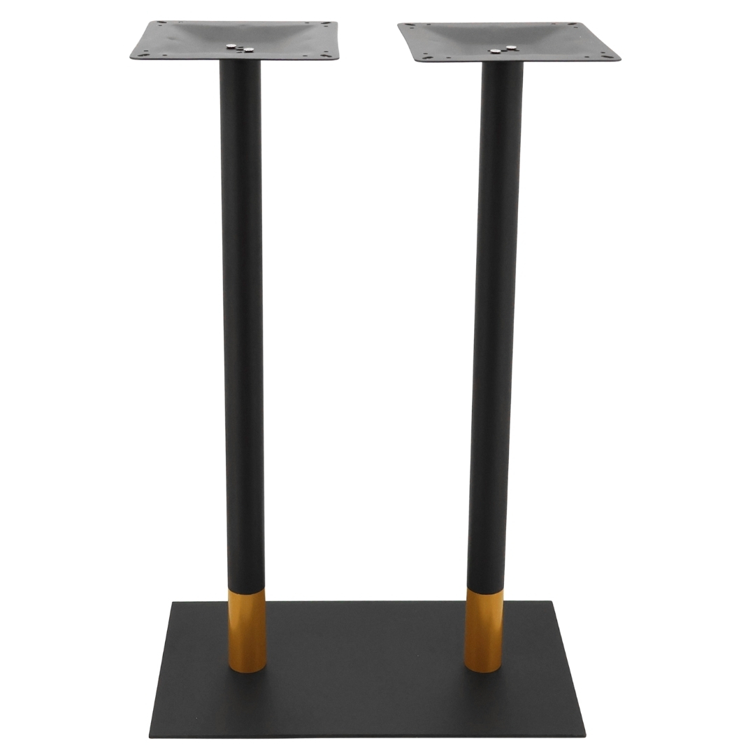 chicago twin bar table base in matte black with gold tip round pole