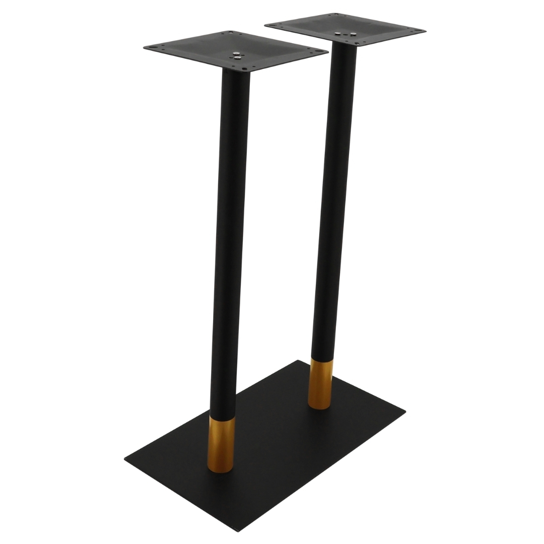 chicago twin bar table base in matte black with gold tip round pole