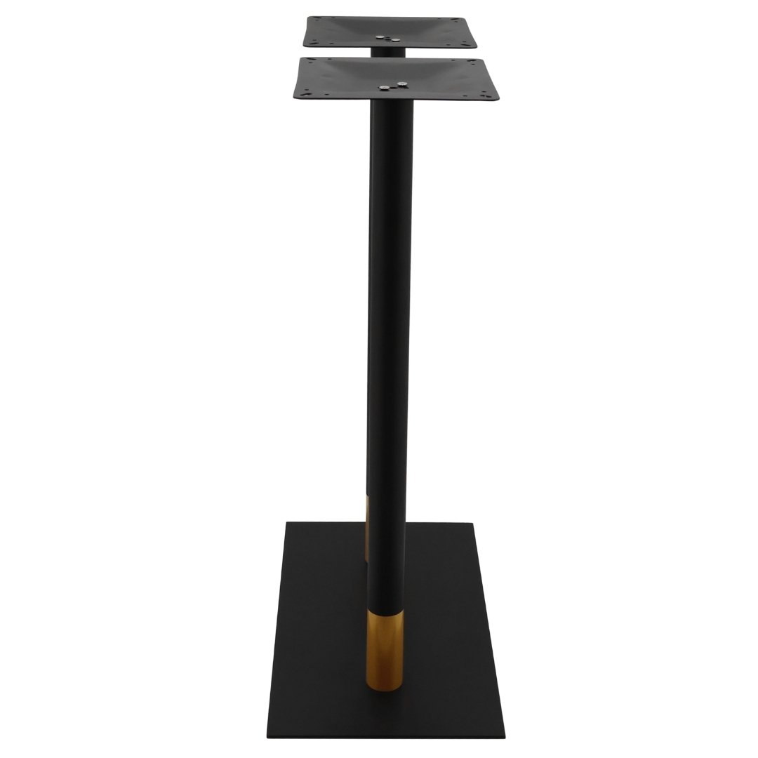 chicago twin bar table base in matte black with gold tip round pole