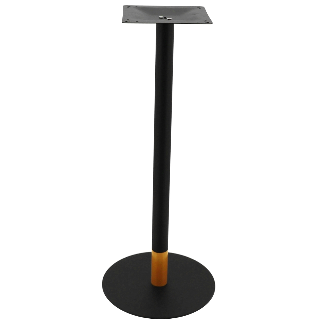 circular steel bar table base in matte black with gold tip