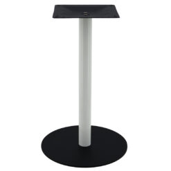 circular steel dining table base in matte black with round white pole