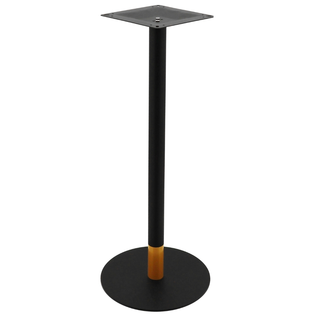 circular steel bar table base in matte black with gold tip