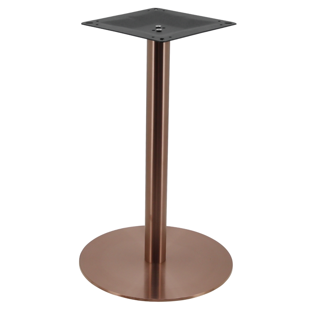 circular stainless steel dining table base in brushed copper with round pole