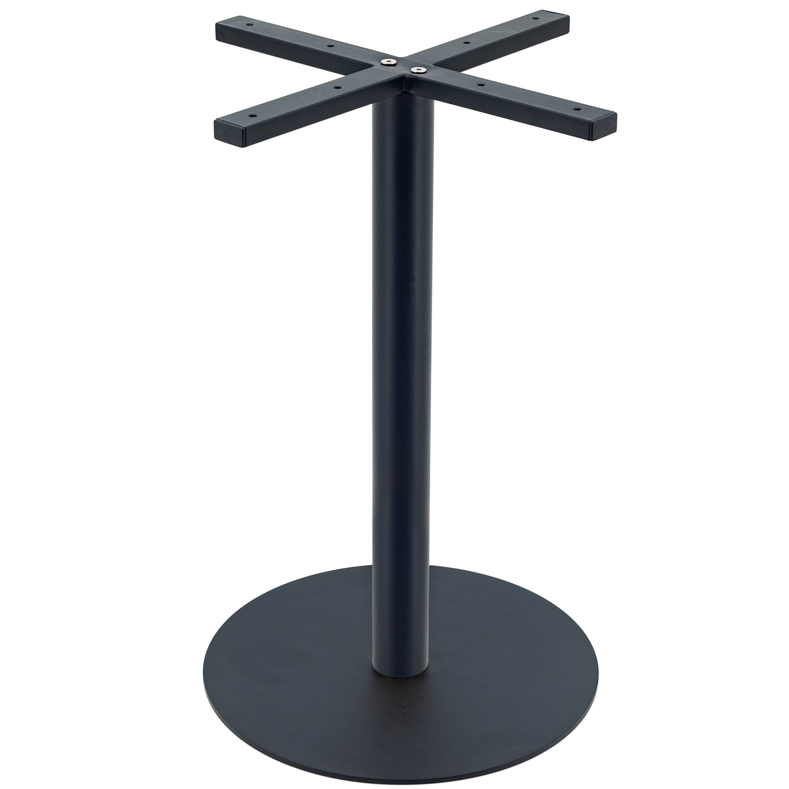 outdoor circular steel dining table base in matte black with round pole