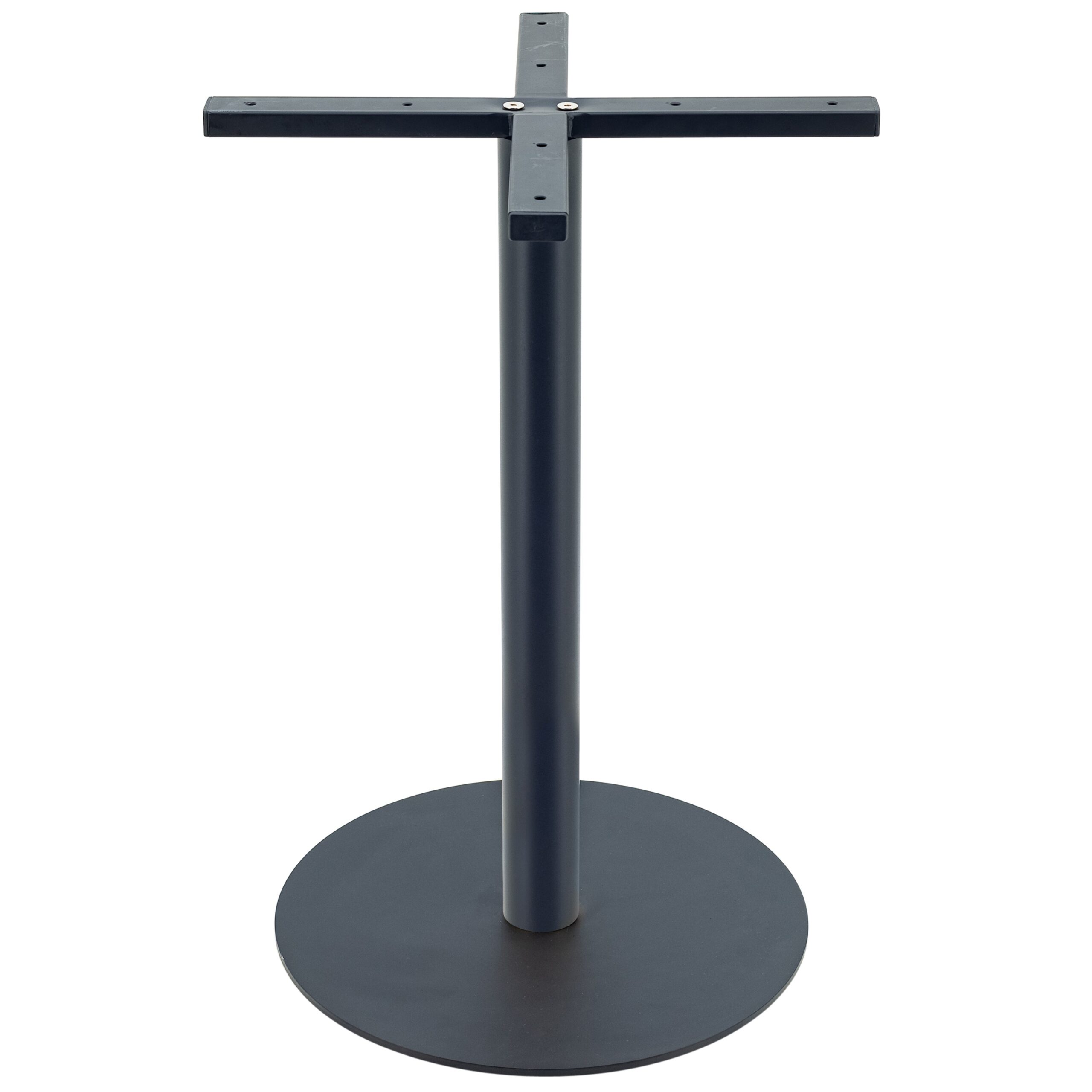 outdoor circular steel dining table base in matte black with round pole