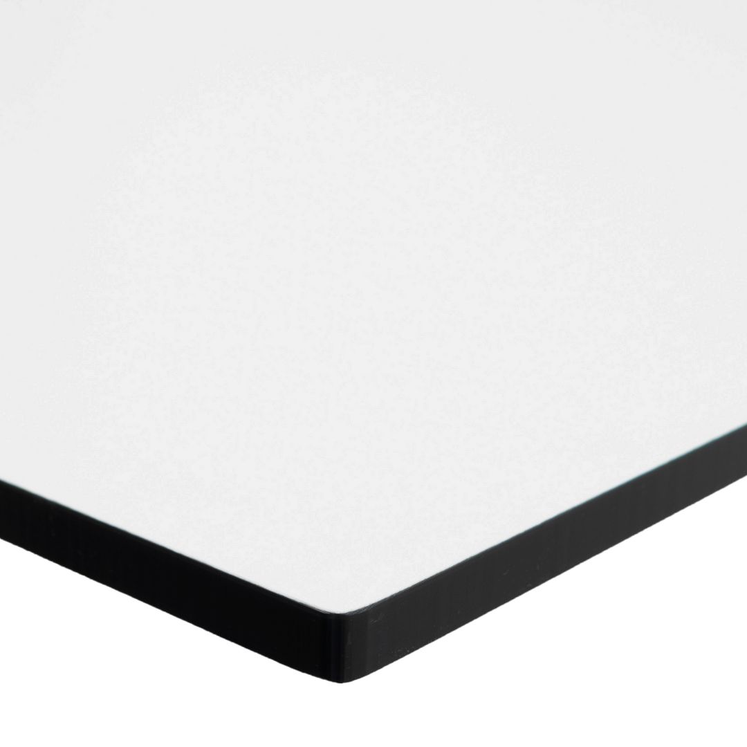 white compact table top with black maxwell base