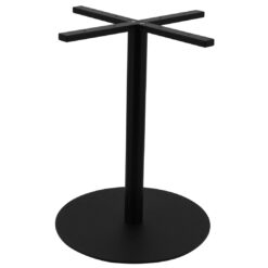 large circular steel dining table base in matte black with round pole