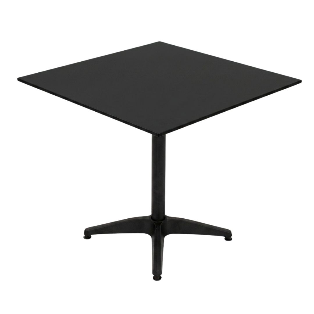800mm square black compact laminate table top with black roma base