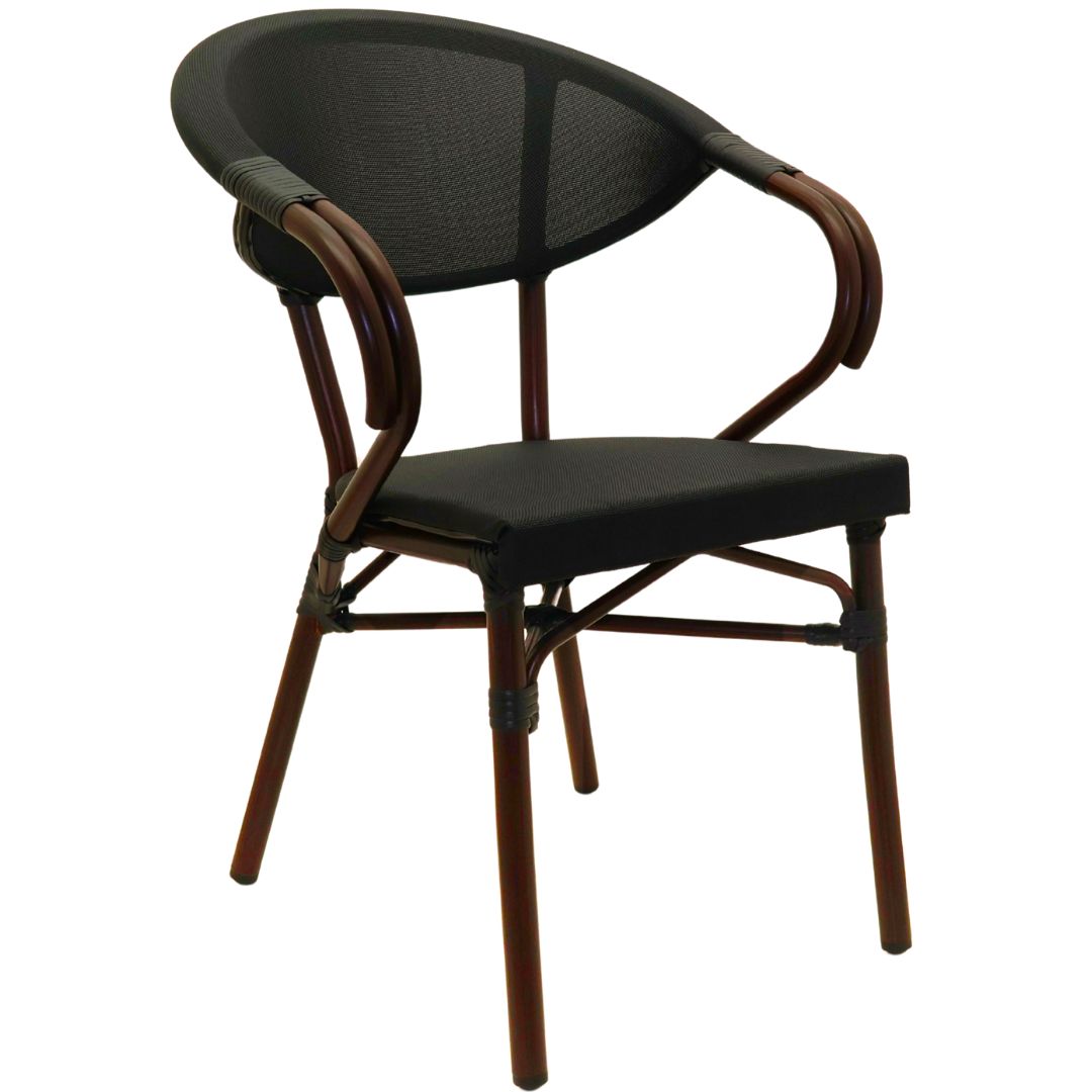 parisian chair in black texteline with arms dark frame