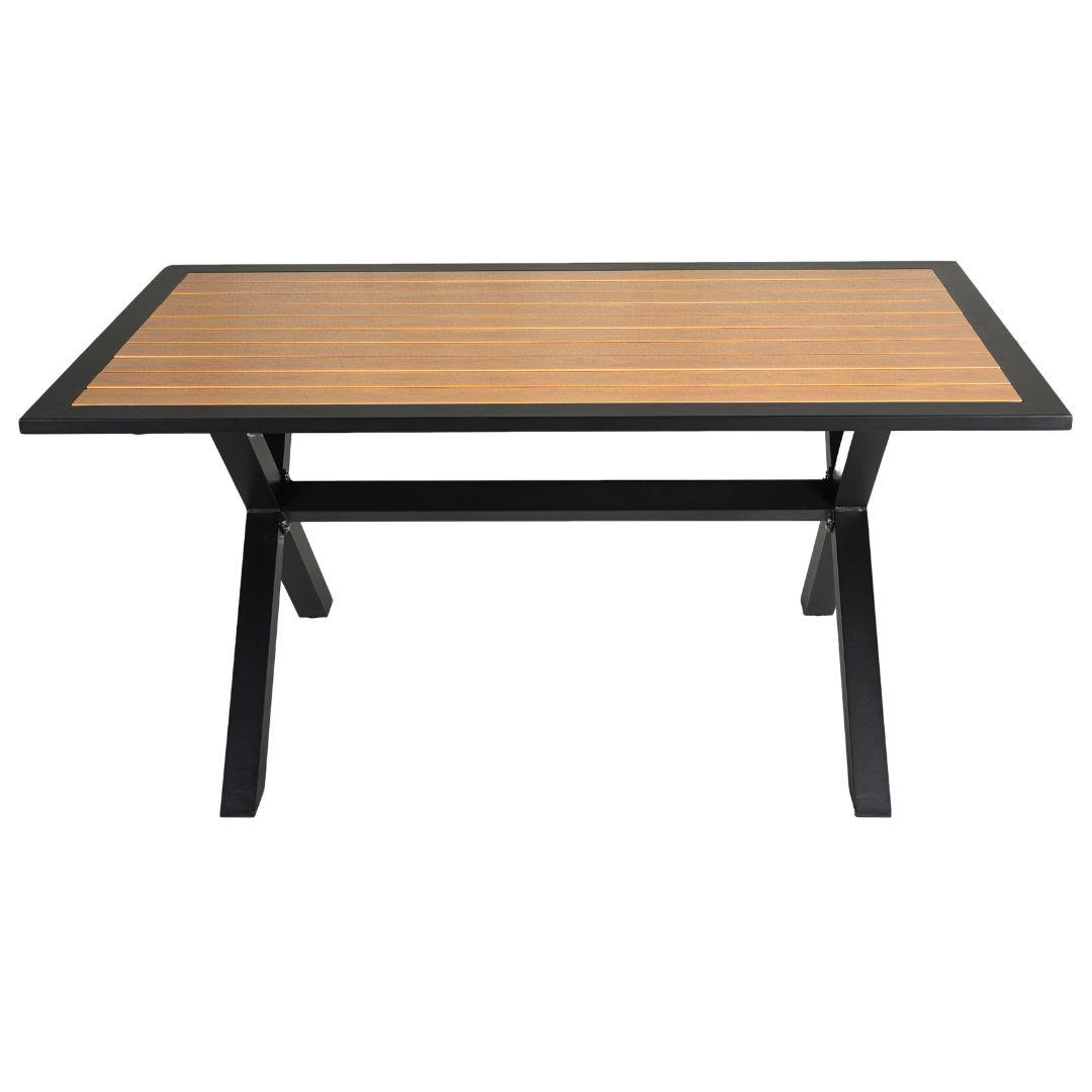 teak aluminium picnic table in matte black 1600mm