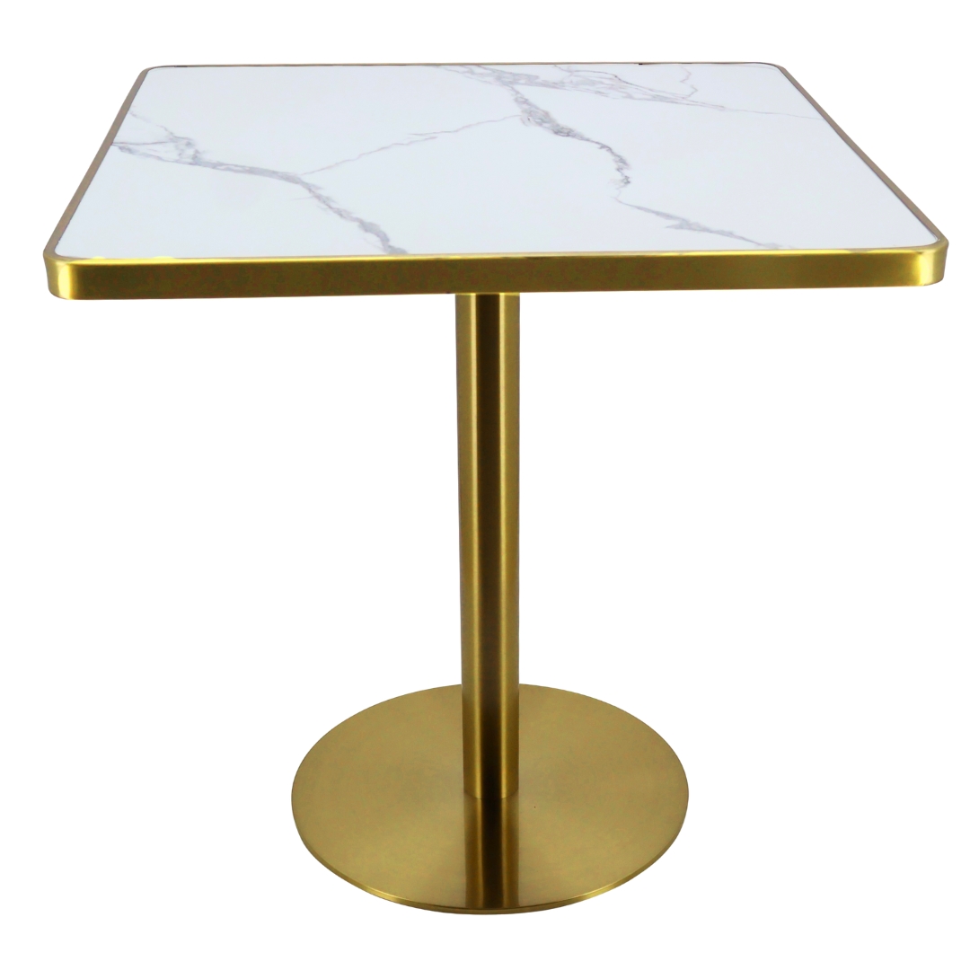 verona marble gold trim porcelain table top with gold circular base
