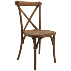 resin cross back chair with chestnut timber look