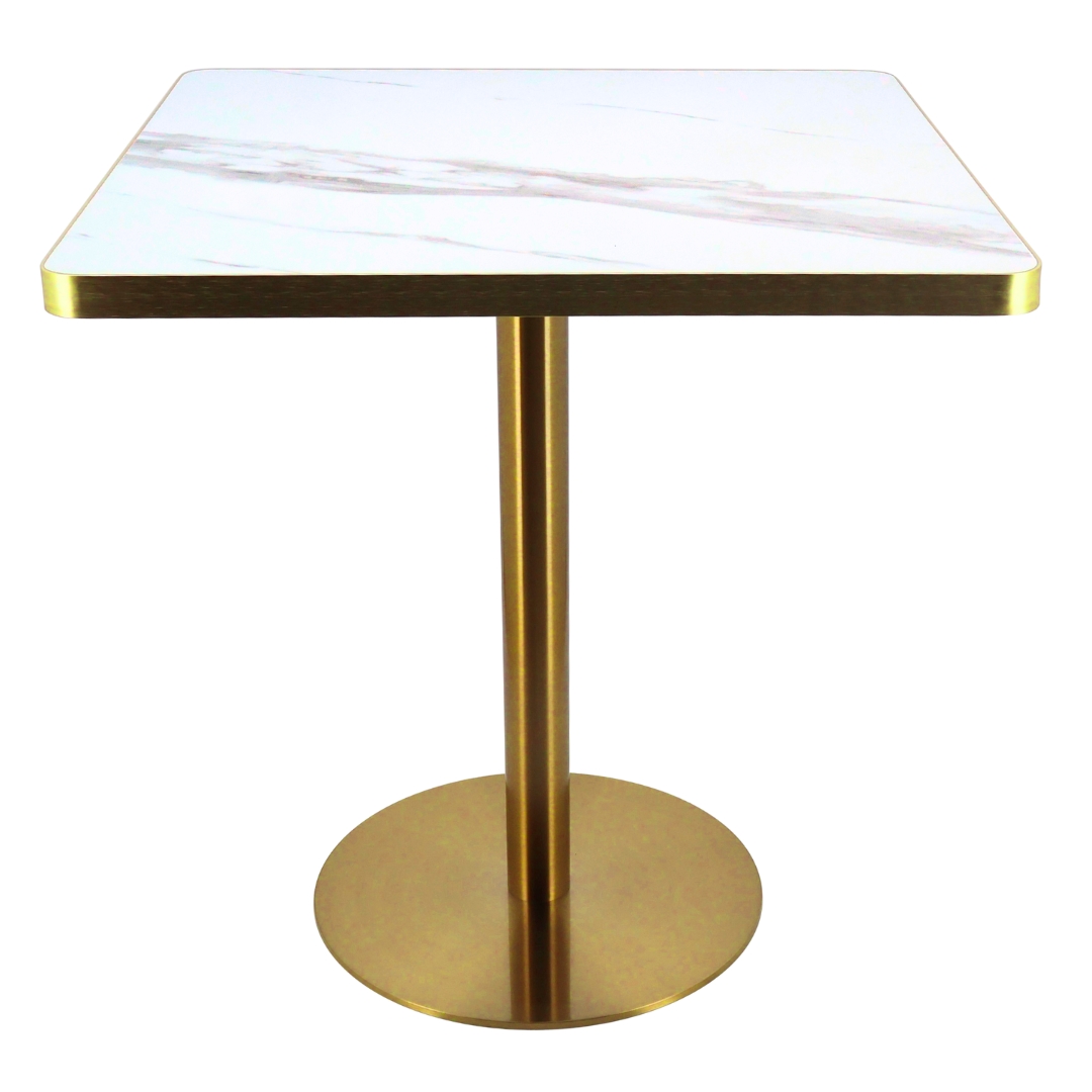 balthasar sintered stone table top with gold circular base