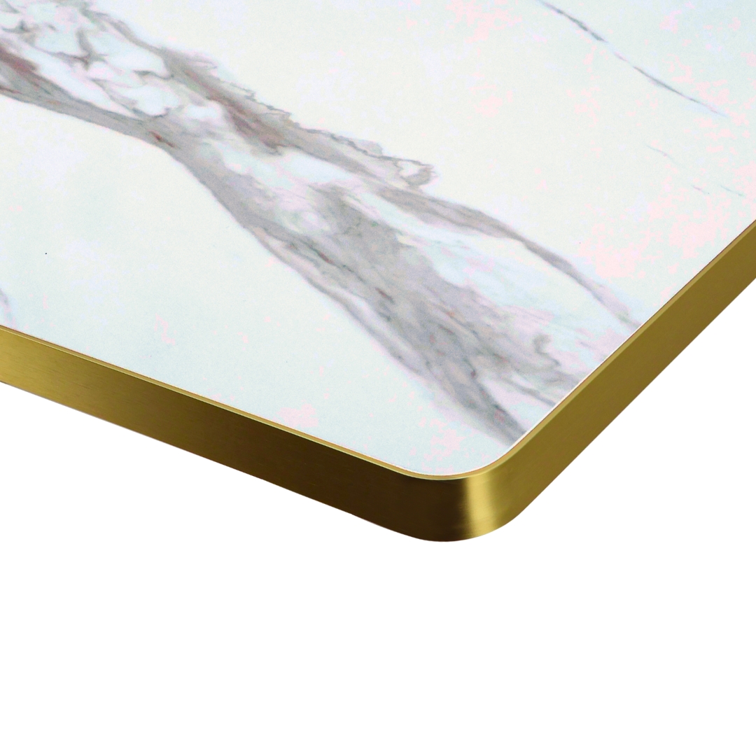 balthasar sintered stone table top with gold circular base
