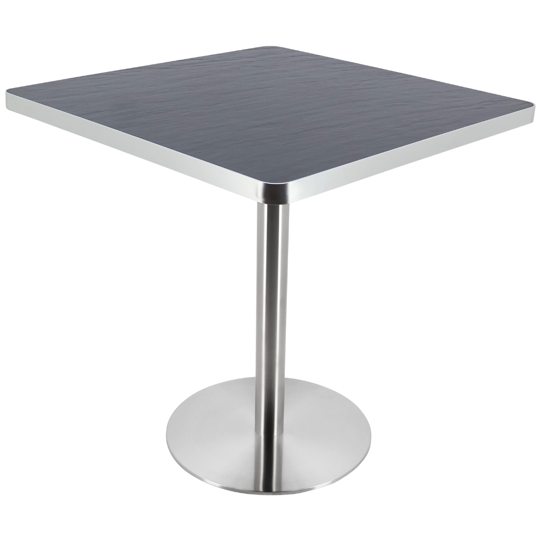 meteorite sintered stone table top with stainless steel circular base