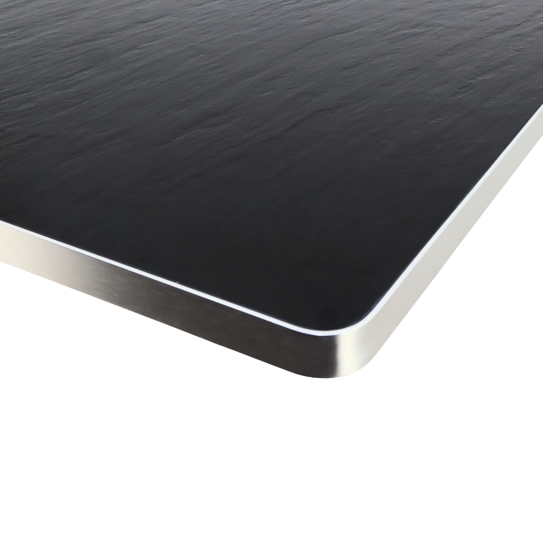 meteorite sintered stone table top with stainless steel circular base