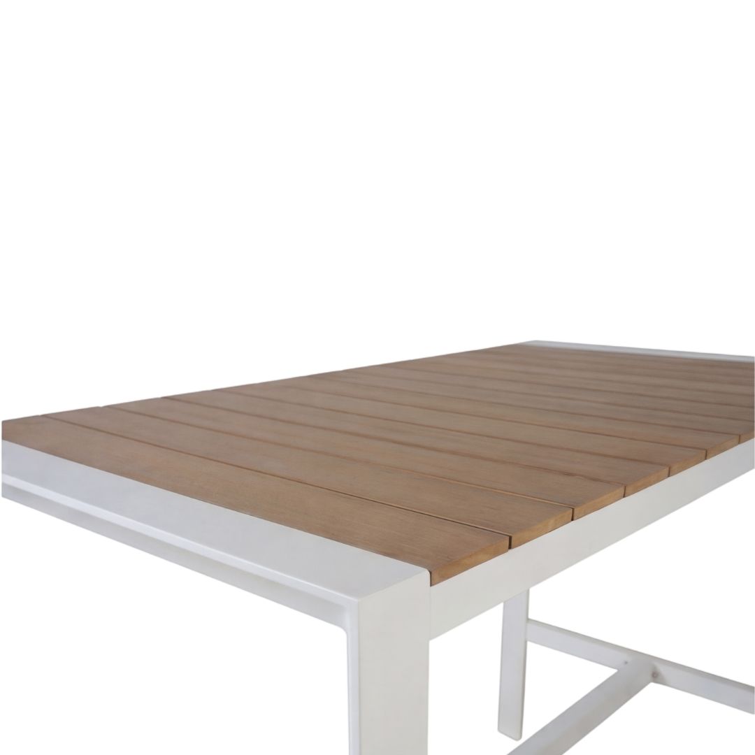 teak aluminium & polywood bar table in white 800 x 1510mm (pre order)